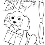Happy Birthday, A Dog And Happy Birthday Present Coloring Page: A Dog and Happy Birthday Present Coloring Page