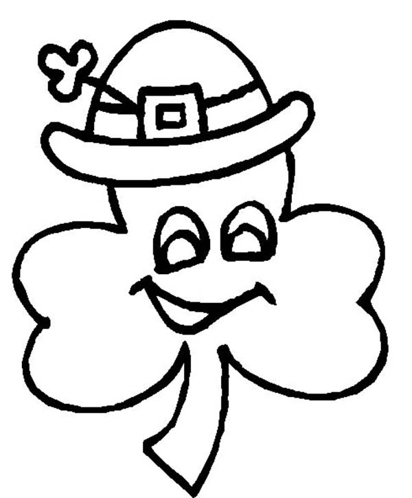 Four-Leaf Clover, : A Four-Leaf Clover Wearing Irish Hat Coloring Page
