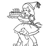 Happy Birthday, A Little Girl Holding A Happy Birthday Cake Coloring Page: A Little Girl Holding a Happy Birthday Cake Coloring Page