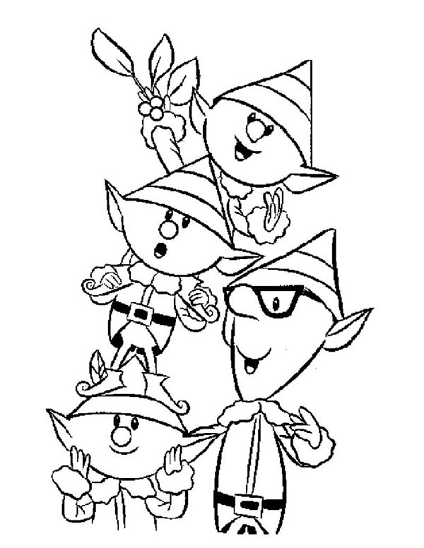 Elf, : Elves Family in Elf Coloring Page