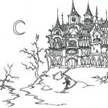 House, Fantasy Ghost House And Skeleton In Houses Coloring Page: Fantasy Ghost House and Skeleton in Houses Coloring Page