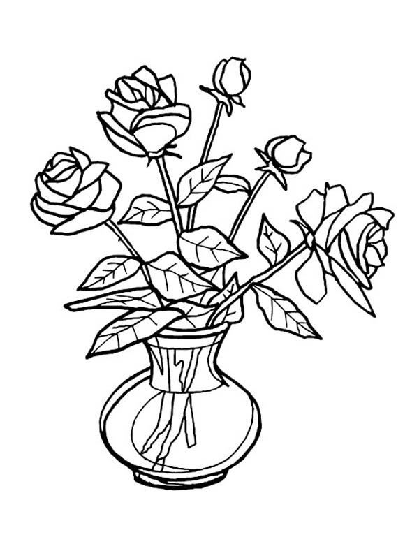 Flower Bouquet, : Fresh Roses for Flower Bouquet Coloring Page