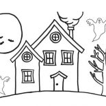 House, Haunted Houses In The Night Coloring Page: Haunted Houses in the Night Coloring Page