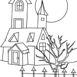 House, House With Dead Tree In Houses Coloring Page: House with Dead Tree in Houses Coloring Page