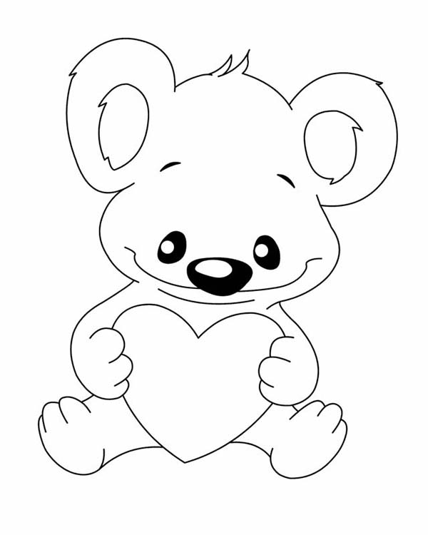 Koala Bear, : Koala Bear with Love Coloring Page