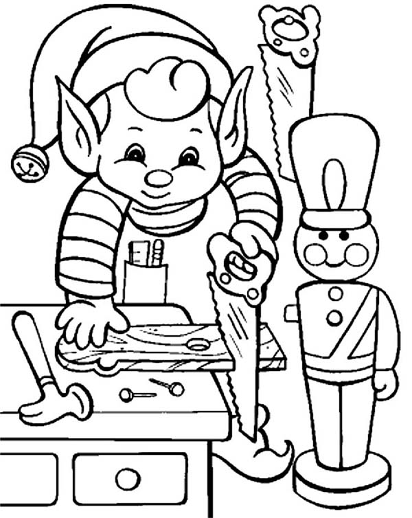 Elf, : Little Elf Make Some Toys Coloring Page