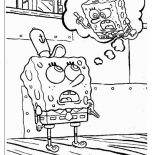 Krusty Krab, SpongeBob Day Dreaming In Krusty Krab Coloring Page: SpongeBob Day Dreaming in Krusty Krab Coloring Page