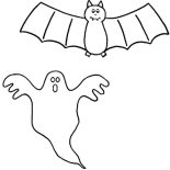Bats, A Bats And A Ghost Coloring Page: A Bats and A Ghost Coloring Page