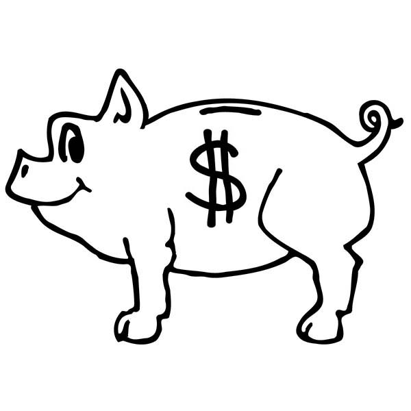 Piggy Bank, : American Dollar Only Piggy Bank Coloring Page
