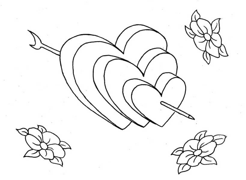 Hearts & Roses, : Arrow in Hearts and Roses Coloring Page