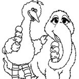 Sesame Street, Big Bird And Mammoth Eating Ice Cream In Sesame Street Coloring Page: Big Bird and Mammoth Eating Ice Cream in Sesame Street Coloring Page