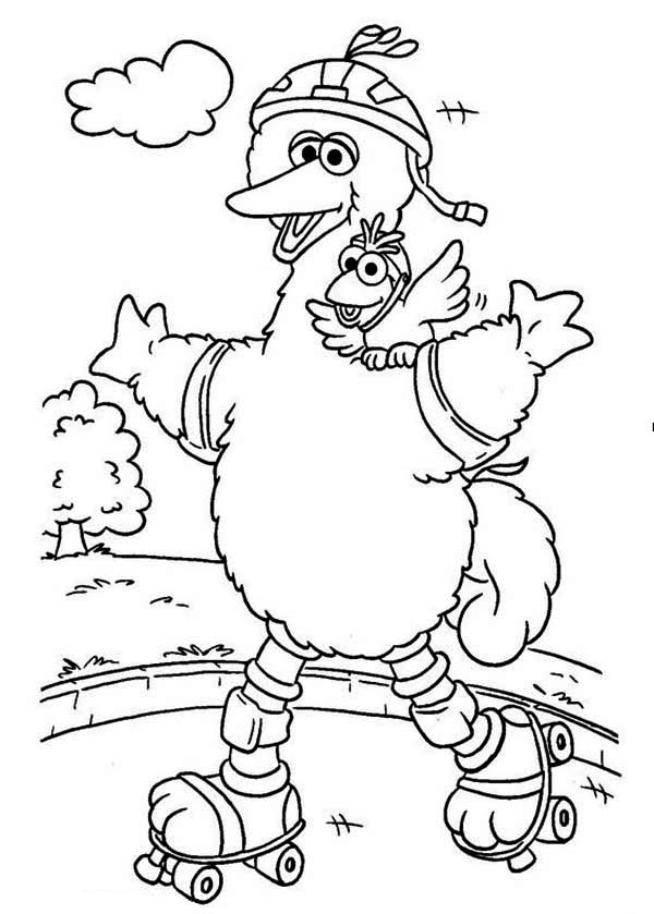 Sesame Street, : Big Bird and Roller Blade in Sesame Street Coloring Page