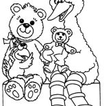 Sesame Street, Big Playing With Teddy Bear In Sesame Street Coloring Page: Big Playing with Teddy Bear in Sesame Street Coloring Page