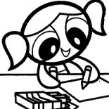 The Powerpuff Girls, Bubbles Drawing With Crayons In The Powerpuff Girls Coloring Page: Bubbles Drawing with Crayons in The Powerpuff Girls Coloring Page