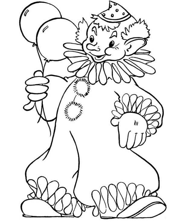 Clown, : Clown Holding Two Beautiful Balloon Coloring Page