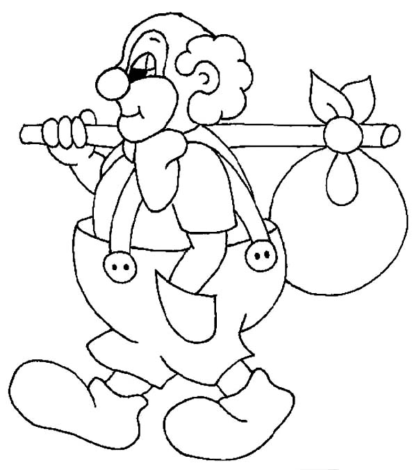 Clown, : Clown is Going for Adventure Coloring Page