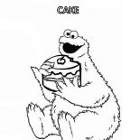 Sesame Street, Cookie Eat Cake In Sesame Street Show Coloring Page: Cookie Eat Cake in Sesame Street Show Coloring Page