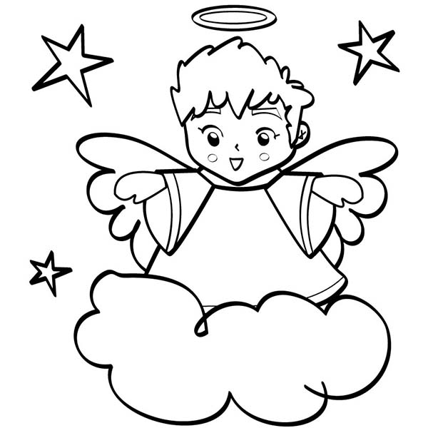 Angels, : Cute Angels Boy wiht Halo Coloring Page
