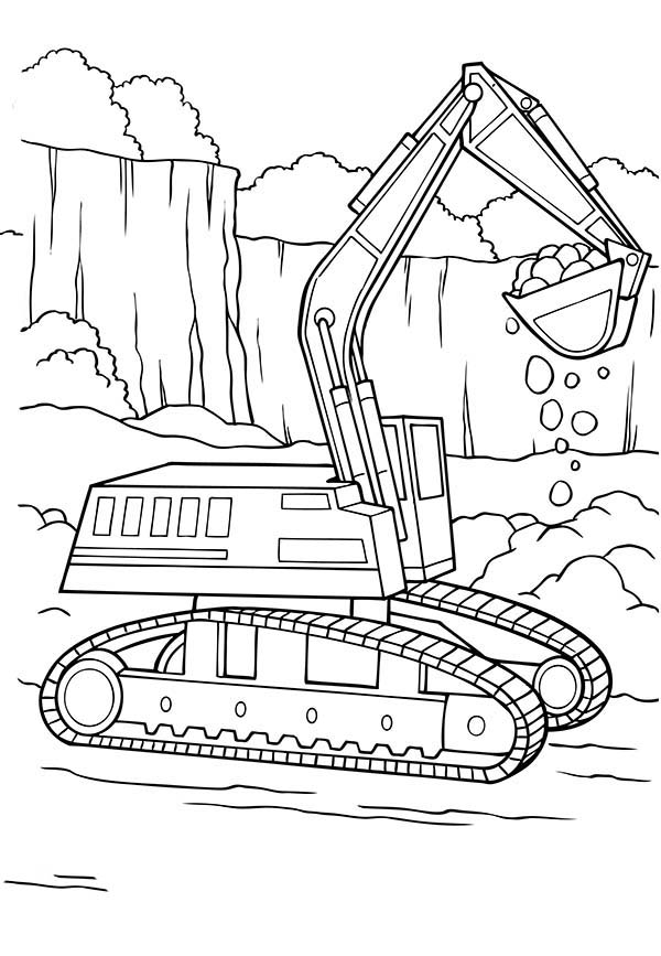 Digger, : Digger Tractor is Digging Coloring Page