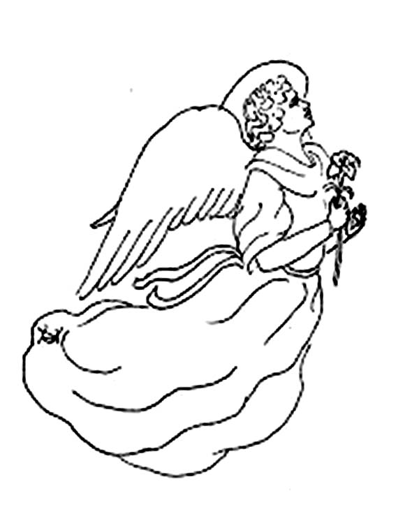 Angels, : Flying Angels with Flower Coloring Page