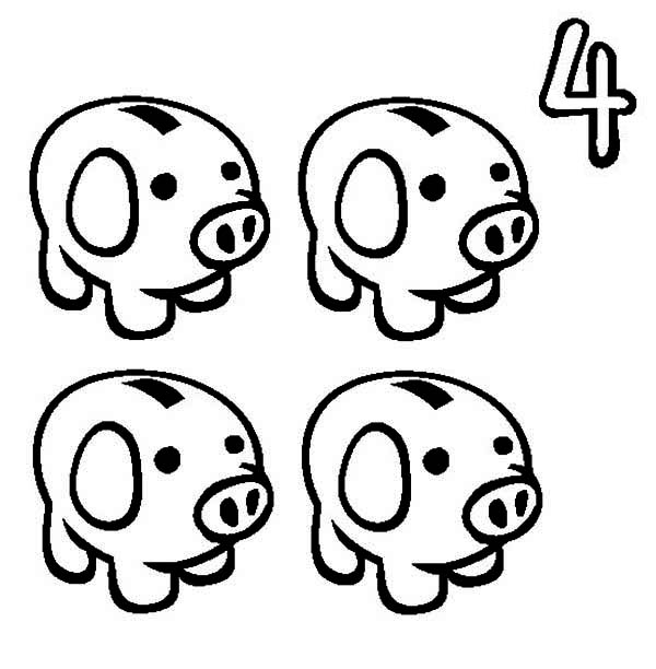 Piggy Bank, : Four Piggy Bank Coloring Page