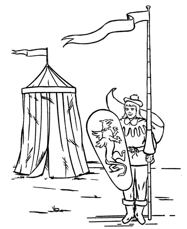 Middle Ages, : Knight in Front of Tend in Middle Ages Coloring Page