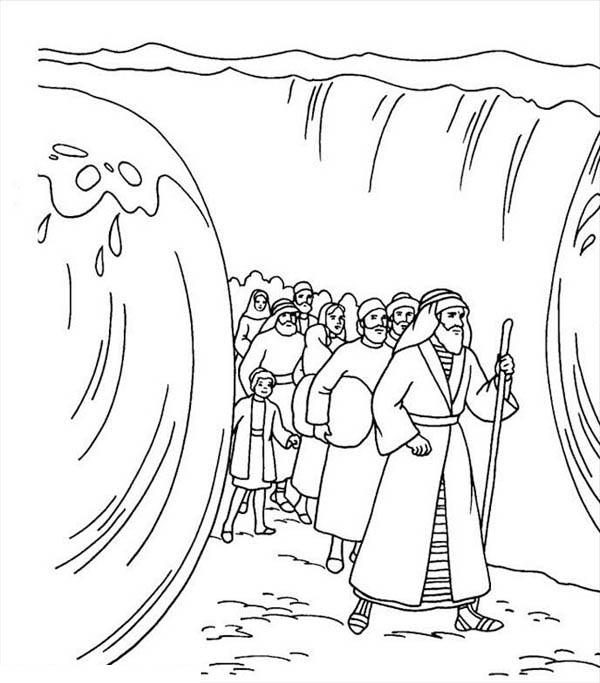 Moses, : Moses Divide Red Sea Coloring Page