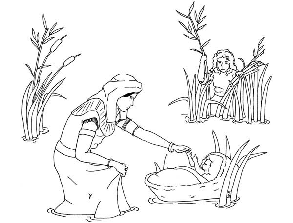 Moses, : Moses Mother See Moses was Found by Pharaoh Sister Coloring Page