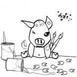 Guinea Pig, Painting Pig In Guinea Pig Coloring Page: Painting Pig in Guinea Pig Coloring Page