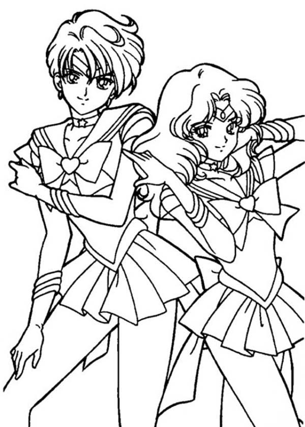 Sailor Moon, : Sailor Neptune and Sailor Mercury in Sailor Moon Coloring Page