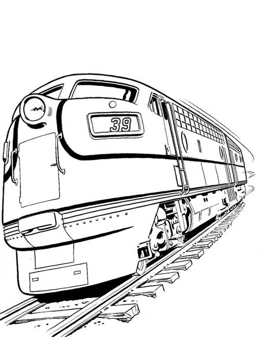 Railroad, : Set of Diesel Train and on Railroad Coloring Page