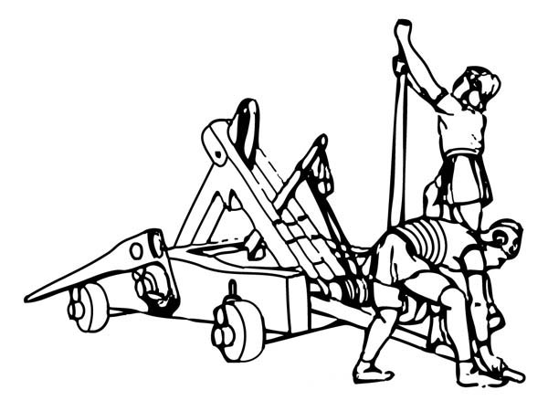 Middle Ages, : Setting a Trebuchet at War in Middle Ages Coloring Page