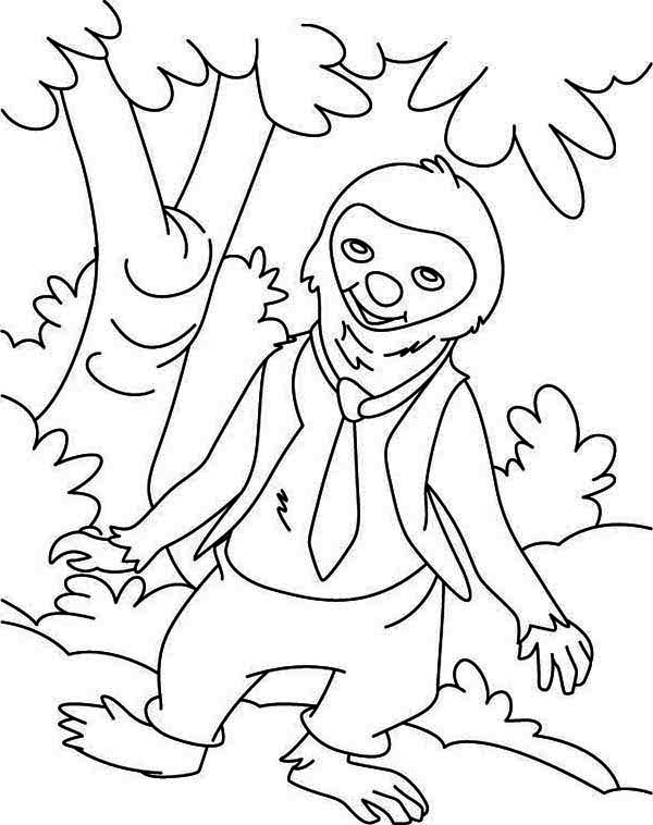 Sloth, : Sloth Wearing Tie Coloring Page