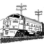 Railroad, Streamlined Diesel Engine Train On Railroad Coloring Page: Streamlined Diesel Engine Train on Railroad Coloring Page