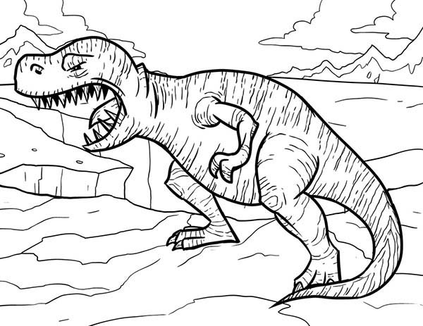 T-Rex, : T Rex Opening His Mouth Wide Coloring Page