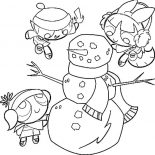 The Powerpuff Girls, The Powerpuff Girls Making Snowman Coloring Page: The Powerpuff Girls Making Snowman Coloring Page