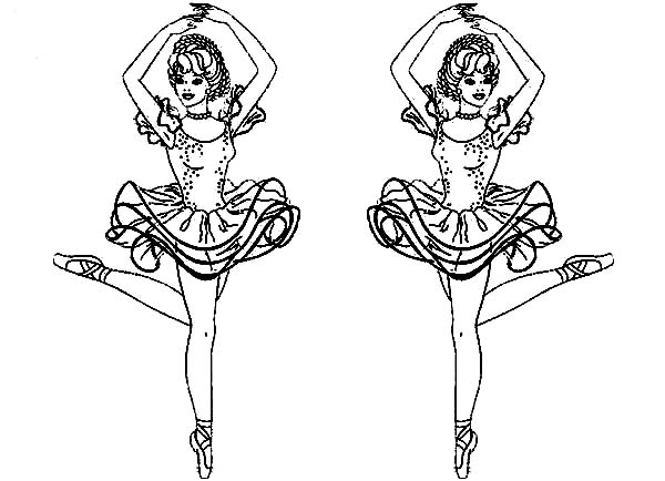 Ballerina, : Twin Ballerina Coloring Page