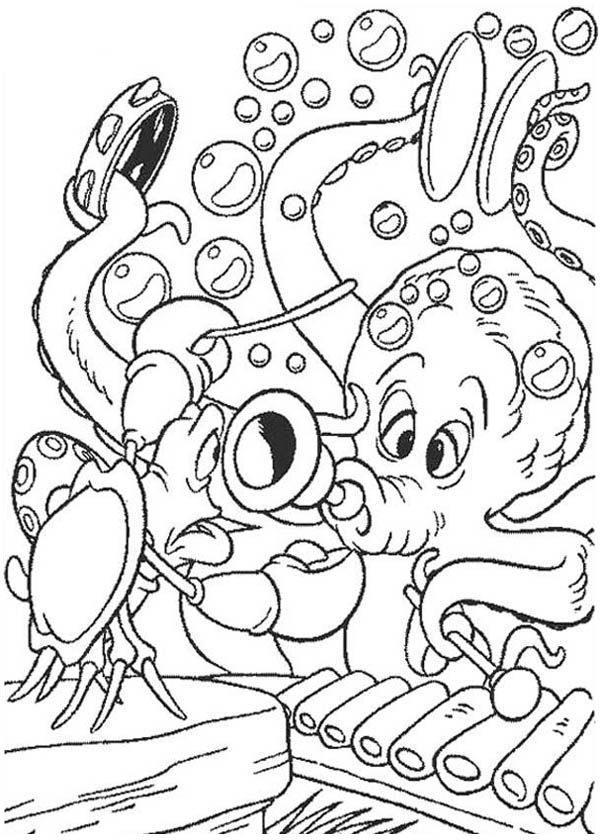 Octopus, : Octopus Playing so Many Music Instrumen Coloring Page