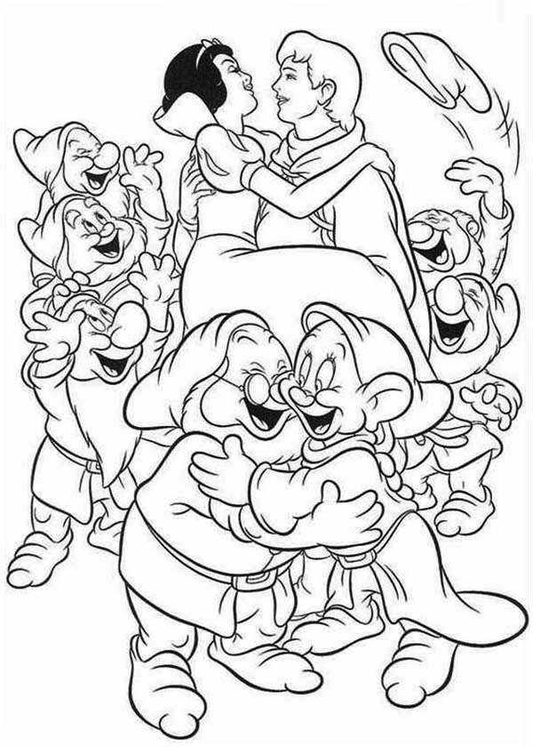 Snow White, : All Dwarfs are Happy Snow White Has Recovered Coloring Page