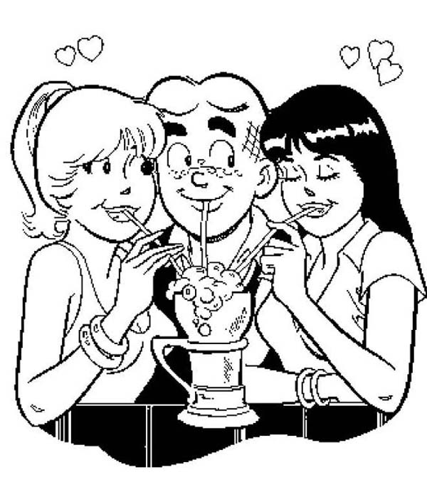 Archie, : Archie Drink Soda with Veronica and Betty in Archie Comics Coloring Page