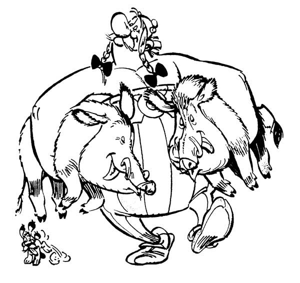 Asterix, : Asterix Friend Obelix Catch Two Wild Boar Coloring Page