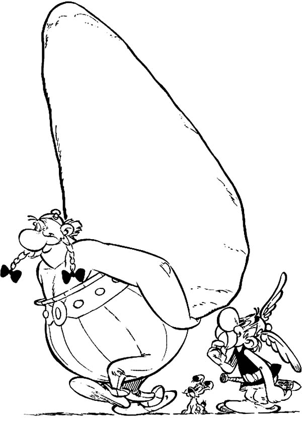 Asterix, : Asterix Saw Obelix and Dogmatix Deliver Menhir Coloring Page