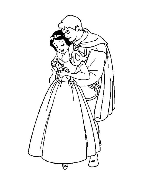 Snow White, : Snow White Hugged by Prince Coloring Page