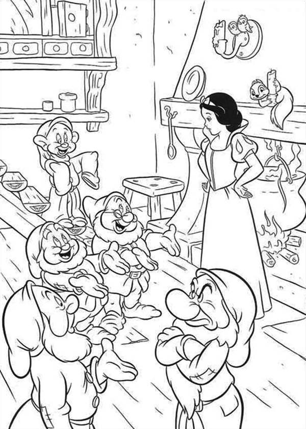 Snow White, : Snow White and Seven Dwarfs Coloring Page