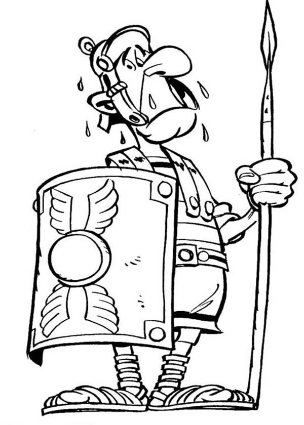Asterix, : Terrified Roman Soldier in the Adventure of Asterix Coloring Page