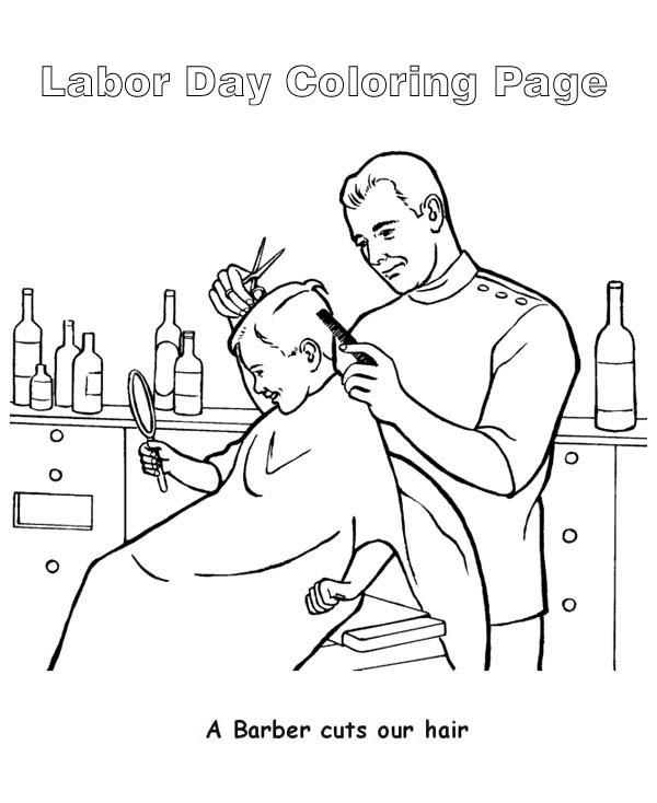 Labor Day, : A Barber Cuts Out Hair in Labor Day Coloring Page