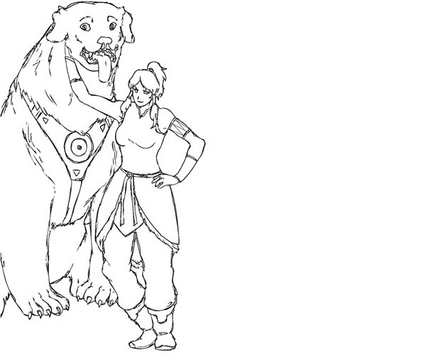 The Legend of Korra, : Avatar Korra and Naga Coloring Page