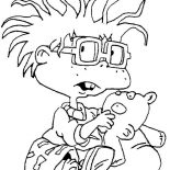 Rugrats, Chuckie Play With Teddy Bear In Rugrats Coloring Page: Chuckie Play with Teddy Bear in Rugrats Coloring Page