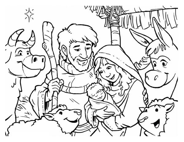 Nativity, : Depiction of Nativity Coloring Page
