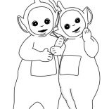 Teletubbies, Dipsy And Laa Laa Share A Piece Of Bread In Teletubbies Coloring Page: Dipsy and Laa Laa Share a Piece of Bread in Teletubbies Coloring Page